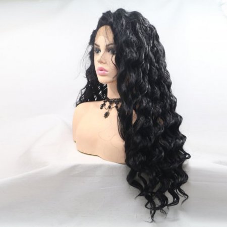 Curly black front lace wig
