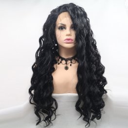 Curly black front lace wig